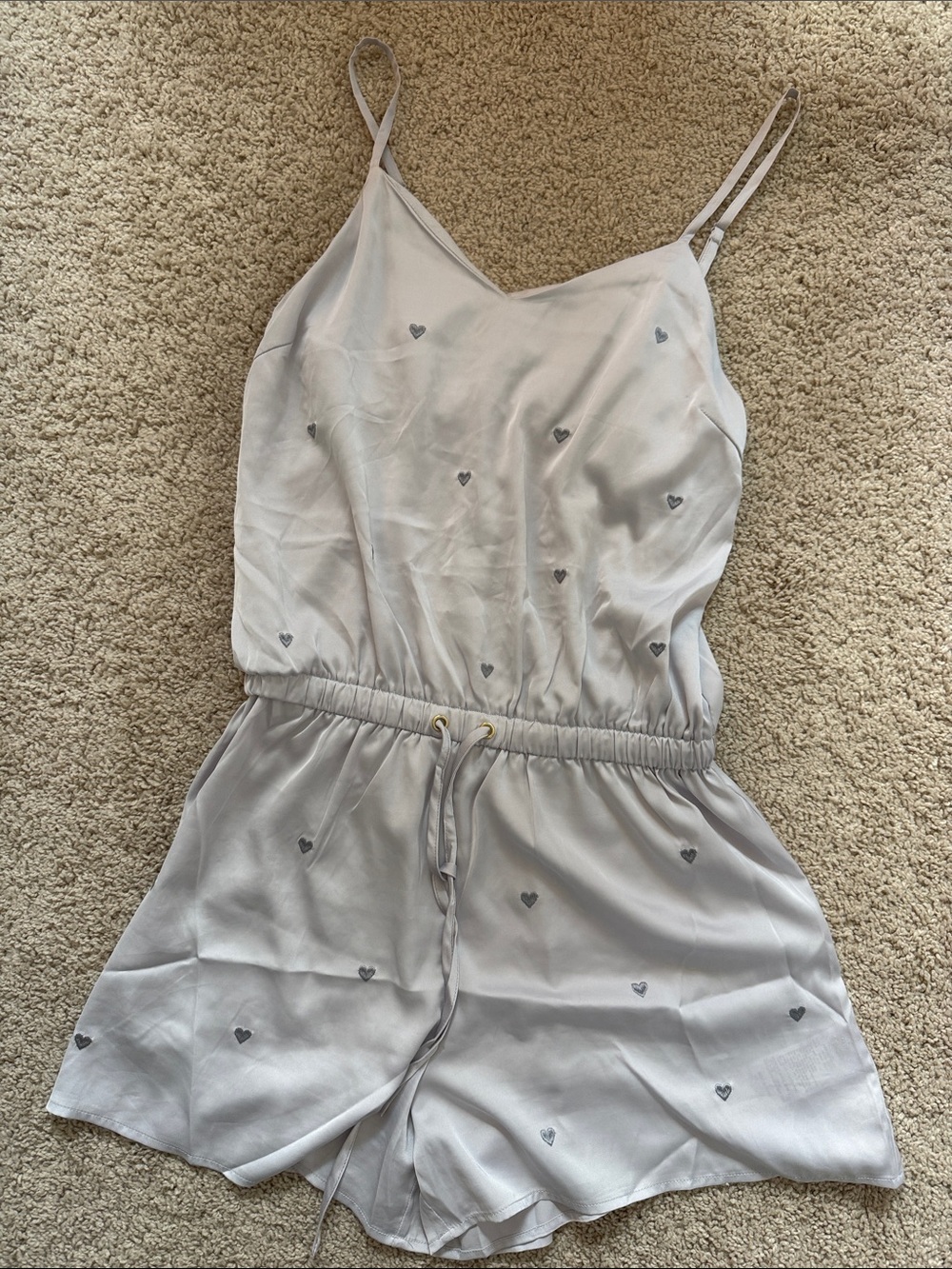 Gelato Pique Women's Silky Light Gray Heart Print Sleep Romper